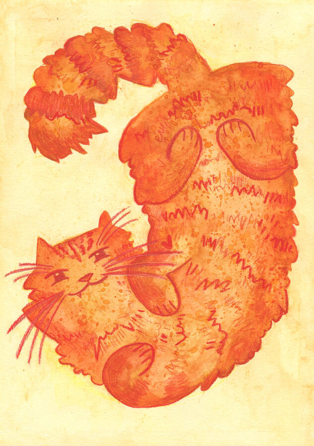 Orange cat, 2026 21x30cm Watercolour, pencils