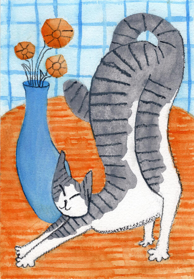 Stretchies (in orange) 13x18cm original Watercolour, gouache, coloured pencils, cotton paper